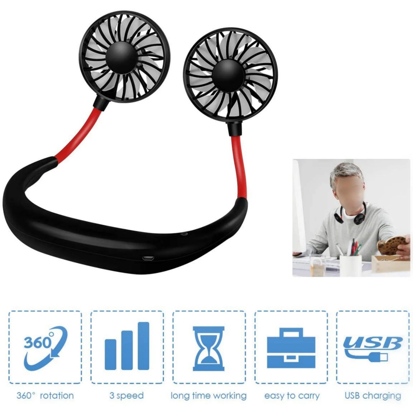Neck Fan for Kitchen Folding Handheld Fan Wearable Portable Neckband Mini Fan USB Chargeable