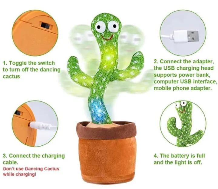 Dancing Cactus Toy for Kids – Talking & Singing Plush Cactus  Interactive Mimic Toy  Battery Operated Fun Toy for Toddlers (Without Box)